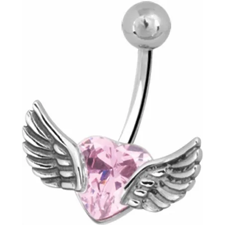 Piercing nombril coeur ailé rose
