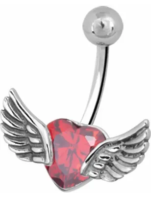 Piercing nombril coeur ailé rouge