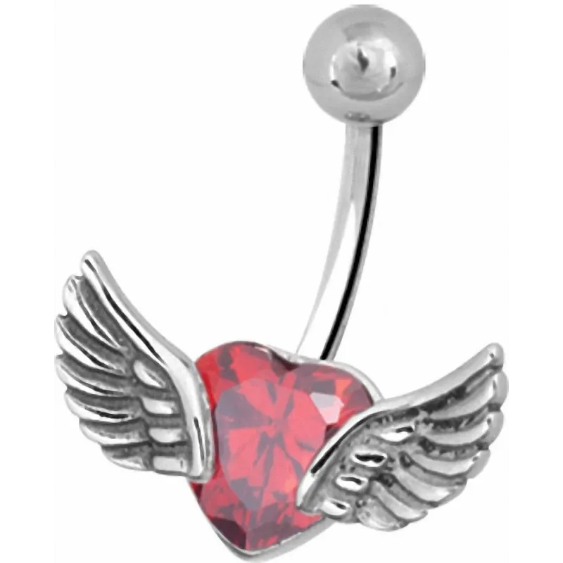 Piercing nombril coeur ailé rouge