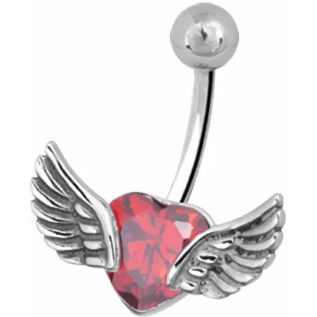 Piercing nombril coeur ailé rouge