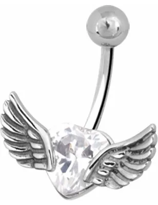 Piercing nombril coeur ailé blanc