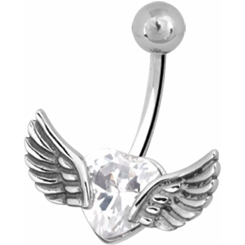 Piercing nombril coeur ailé blanc