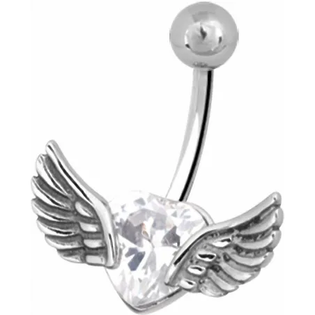 Piercing nombril coeur ailé blanc