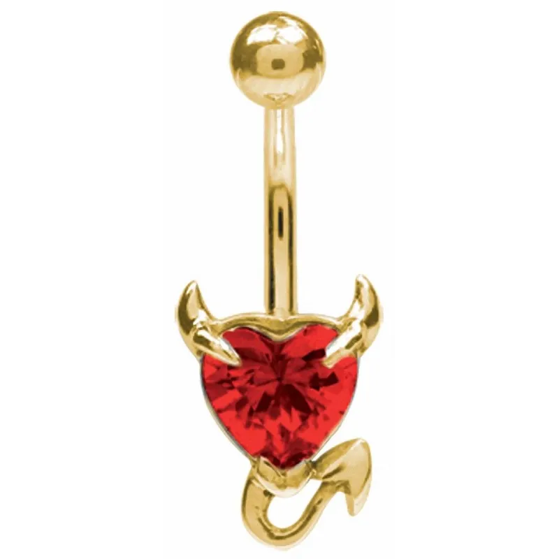 Piercing nombril doré coeur endiablé rouge