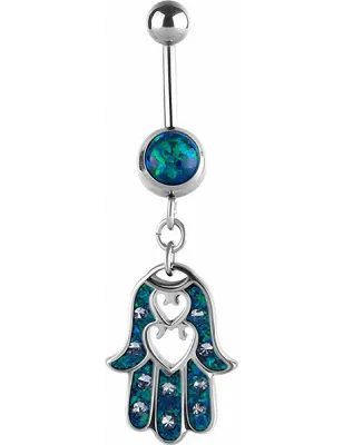 Piercing nombril Swarovski Main de fatma opale bleu foncé