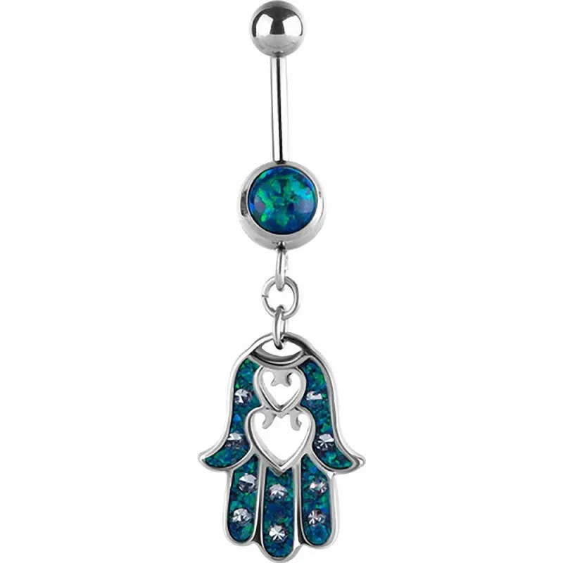 Piercing nombril Swarovski Main de fatma opale bleu foncé