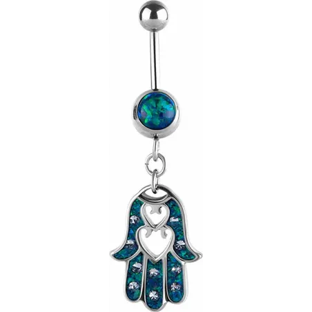 Piercing nombril Swarovski Main de fatma opale bleu foncé