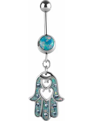 Piercing nombril Swarovski Main de fatma opale turquoise
