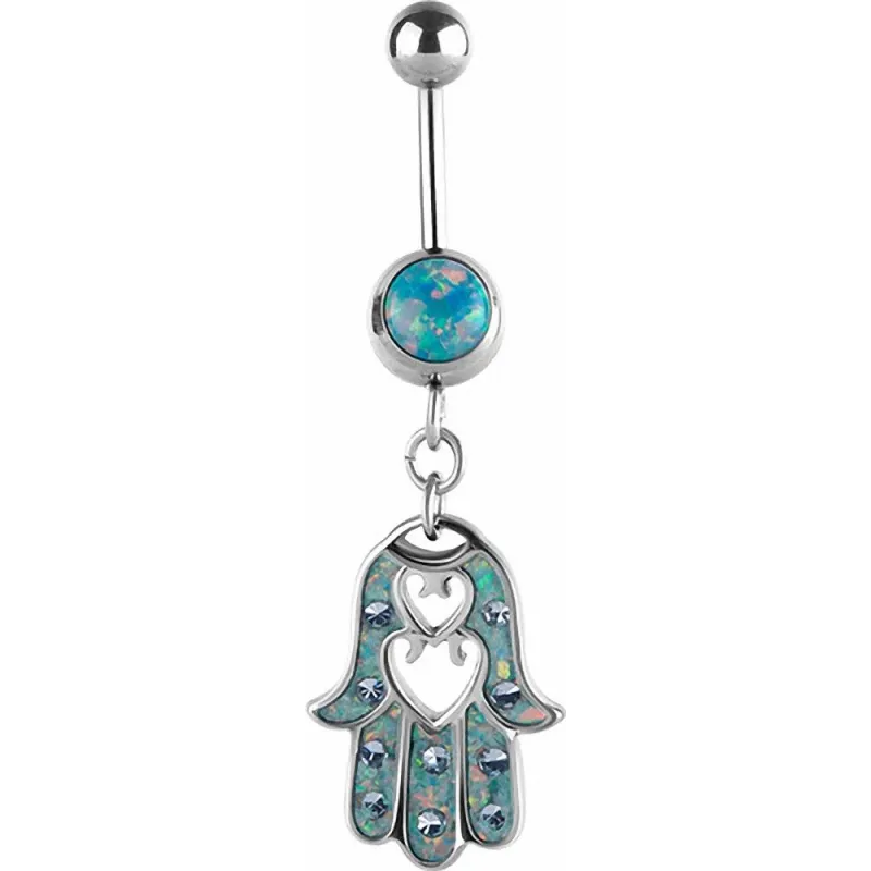 Piercing nombril Swarovski Main de fatma opale turquoise