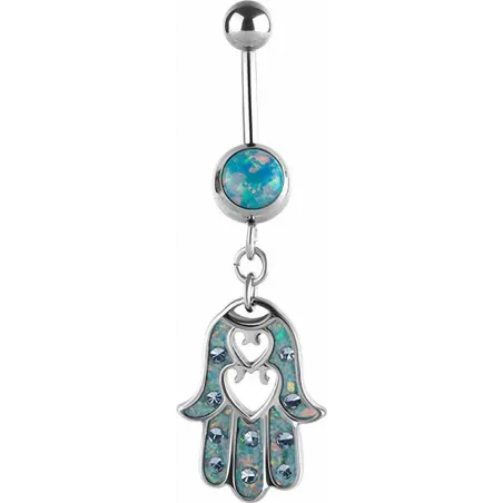 Piercing nombril Swarovski Main de fatma opale turquoise