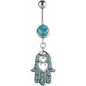 Piercing nombril Swarovski Main de fatma opale turquoise