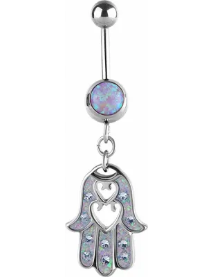 Piercing nombril Swarovski Main de fatma opale rose