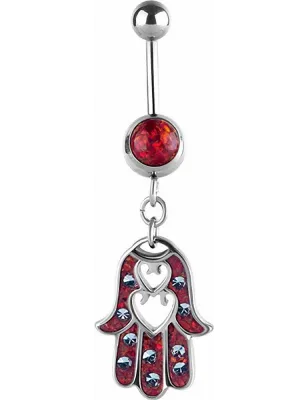 Piercing nombril Swarovski Main de fatma opale rouge