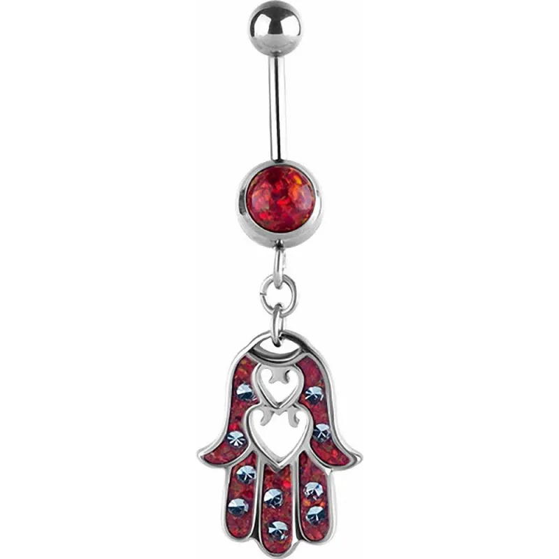 Piercing nombril Swarovski Main de fatma opale rouge