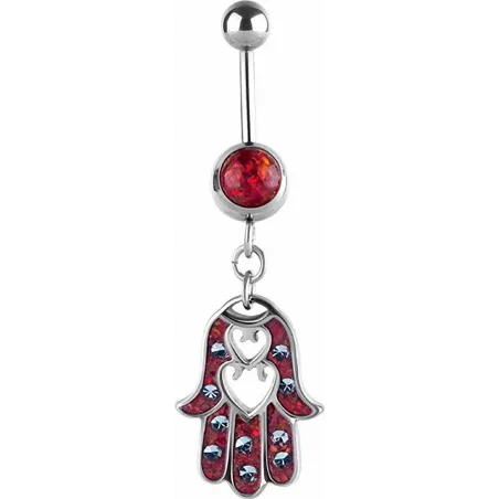 Piercing nombril Swarovski Main de fatma opale rouge