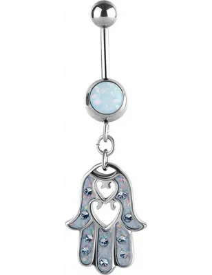 Piercing nombril Swarovski Main de fatma opale blanc