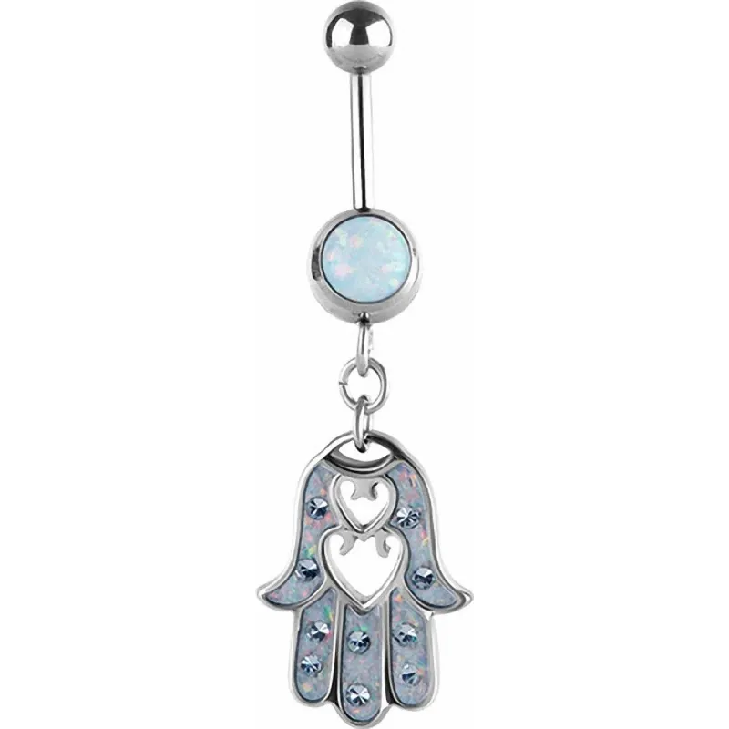 Piercing nombril Swarovski Main de fatma opale blanc