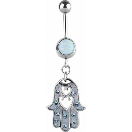 Piercing nombril Swarovski Main de fatma opale blanc