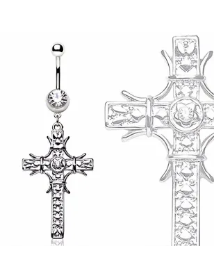 Piercing nombril croix pavée de gemmes