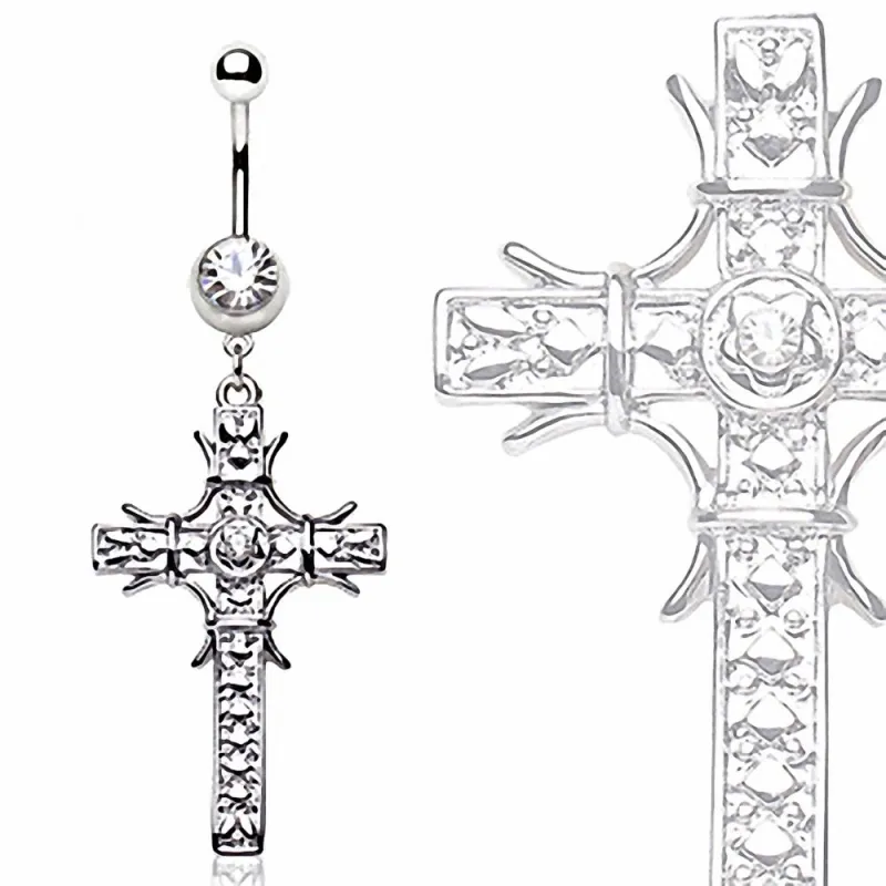 Piercing nombril croix pavée de gemmes