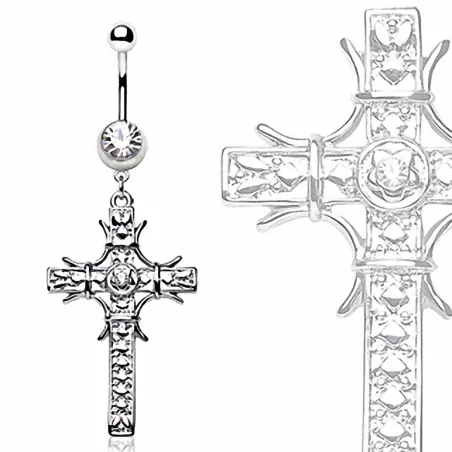 Piercing nombril croix pavée de gemmes