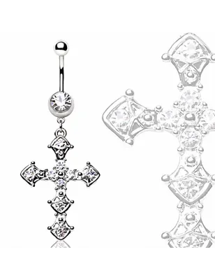Piercing nombril croix pavée de strass