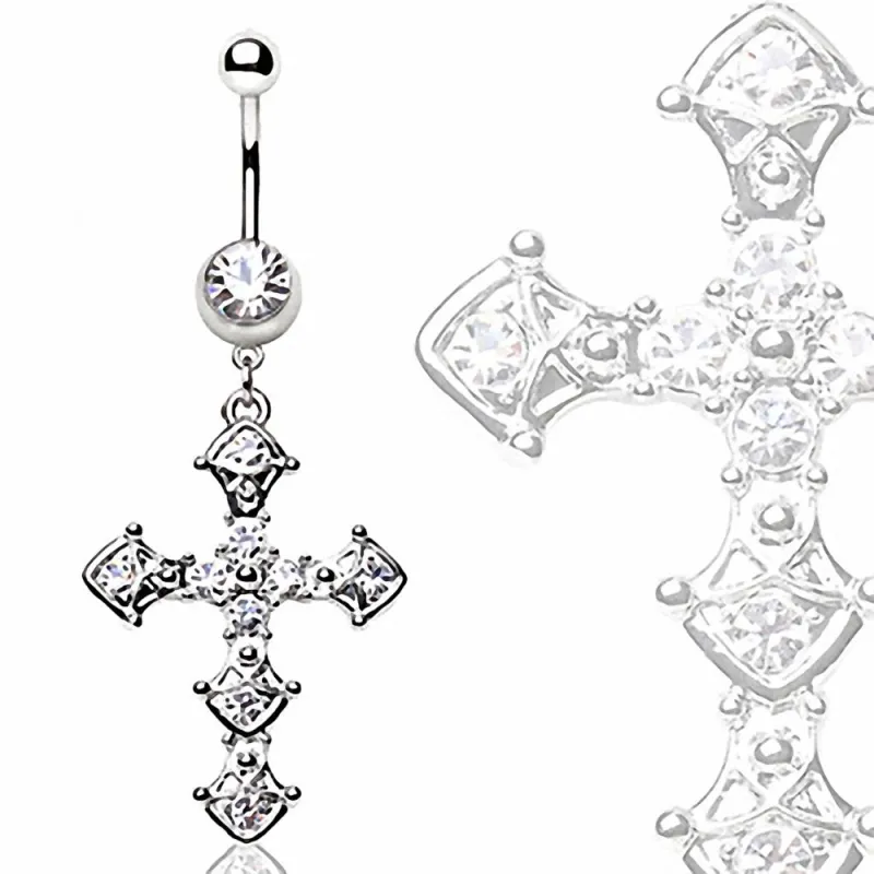 Piercing nombril croix pavée de strass