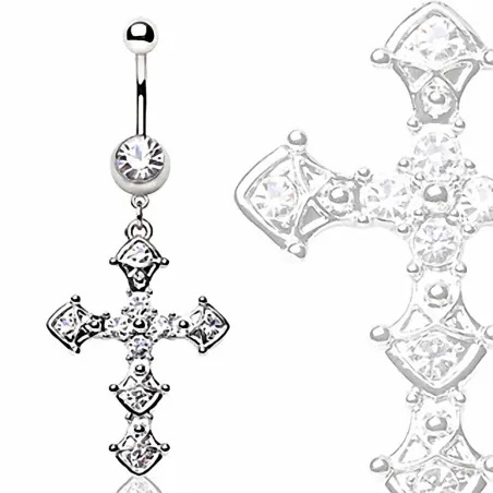 Piercing nombril croix pavée de strass