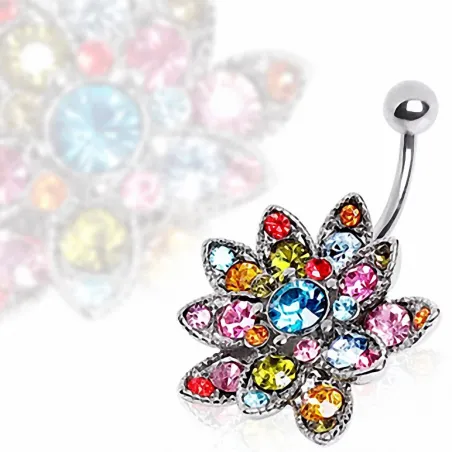 Piercing nombril fleur de lotus multicolore