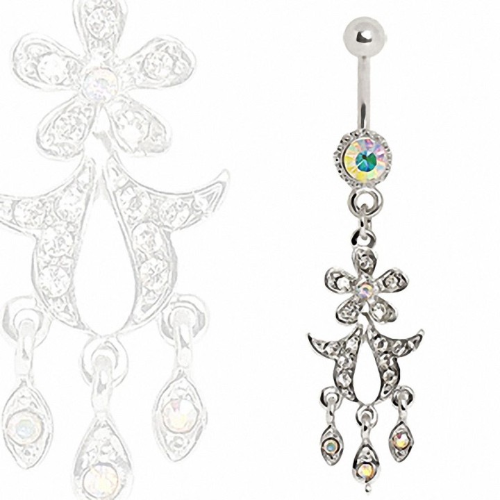 Piercing nombril pendentif fleur aurore boréale