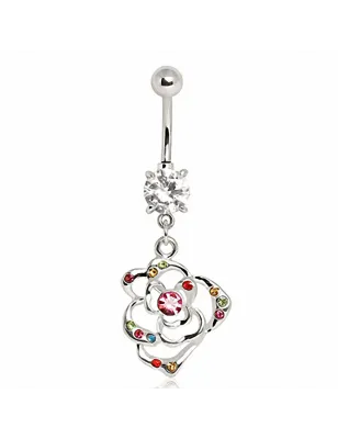 Piercing nombril pendentif fleur gemmes