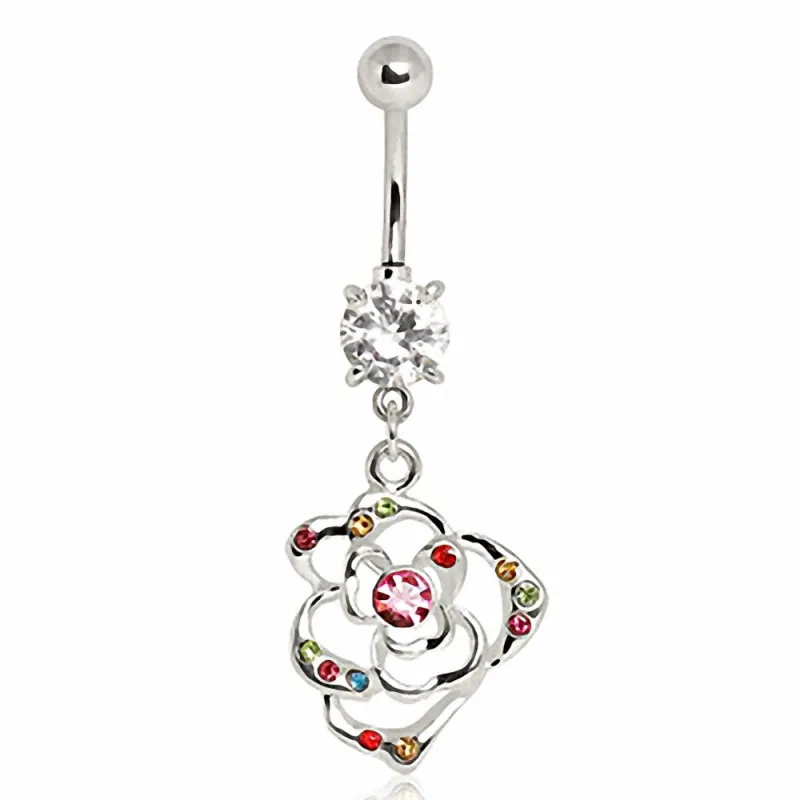 Piercing nombril pendentif fleur gemmes