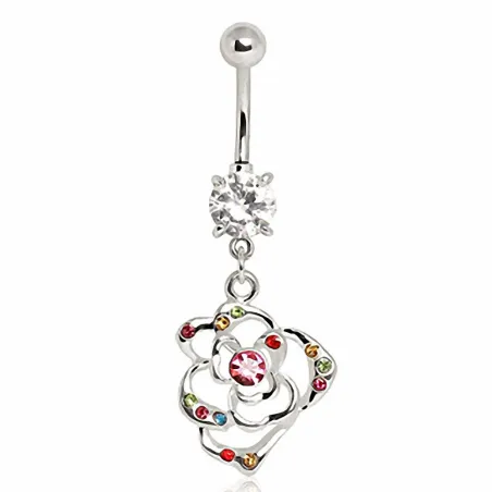 Piercing nombril pendentif fleur gemmes