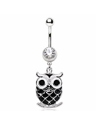 Piercing nombril pendentif hibou noir