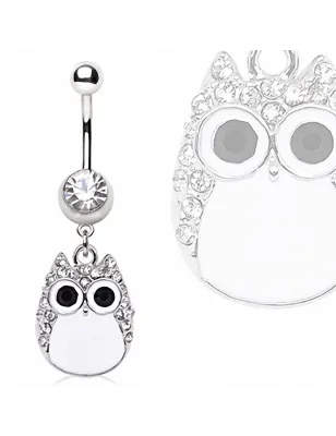 Piercing nombril pendentif chouette blanche