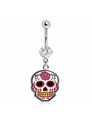 Piercing nombril sugar skull rose