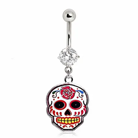 Piercing nombril sugar skull rose