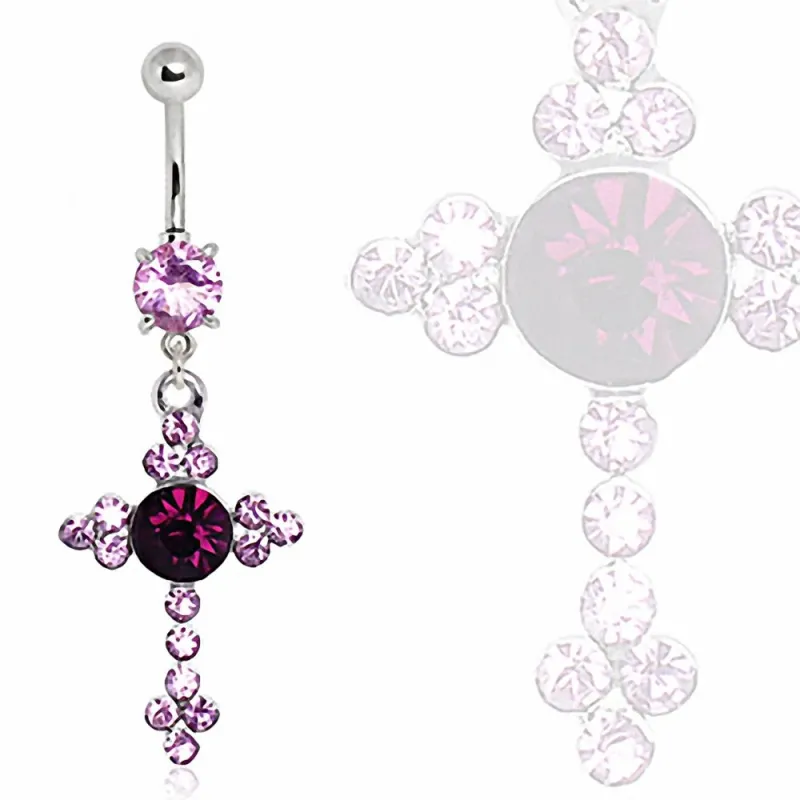 Piercing nombril croix gemmes violet