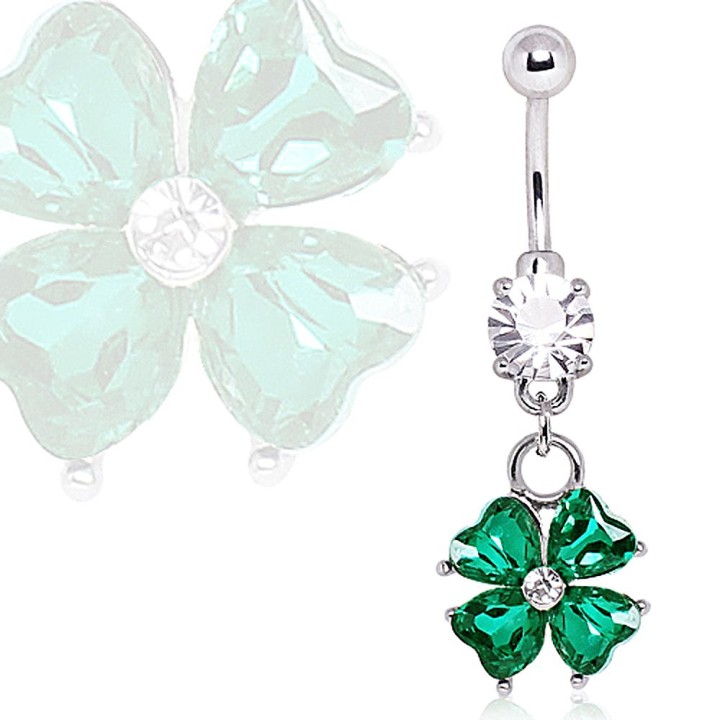 Piercing nombril trèfle quate feuilles vert