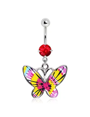 Piercing nombril papillon tie & dye rouge