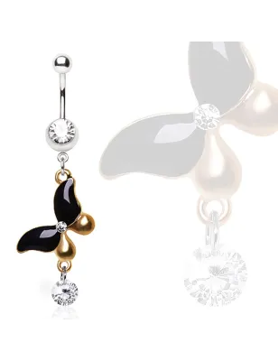 Piercing nombril papillon noir et doré