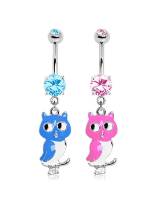 Piercing nombril pendentif hibou émaillé