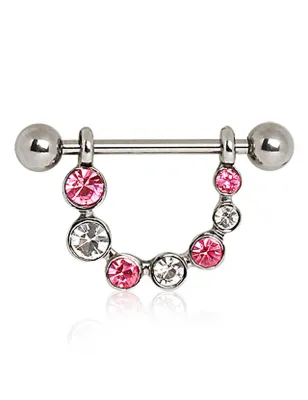 Piercing téton gemmes blancs et roses