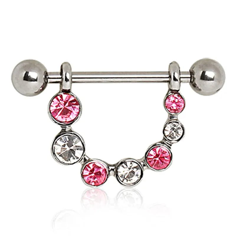 Piercing téton gemmes blancs et roses