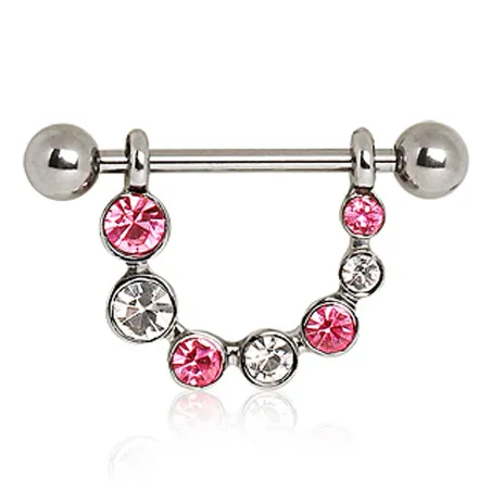 Piercing téton gemmes blancs et roses