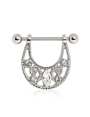 Piercing téton pendentif croissant gemmes