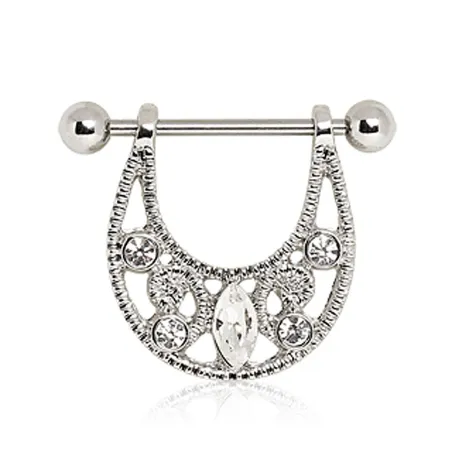 Piercing téton pendentif croissant gemmes