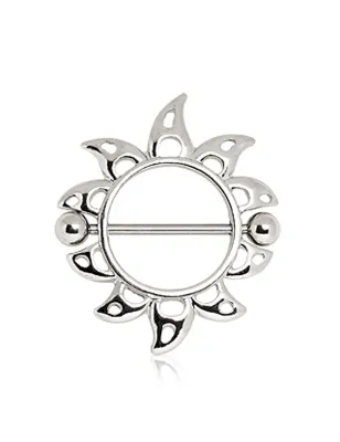 Piercing téton bouclier soleil flammes