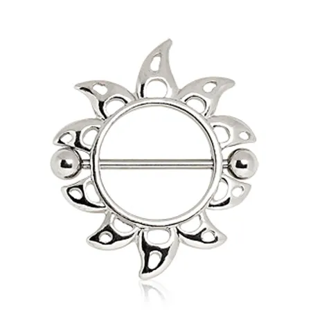 Piercing téton bouclier soleil flammes