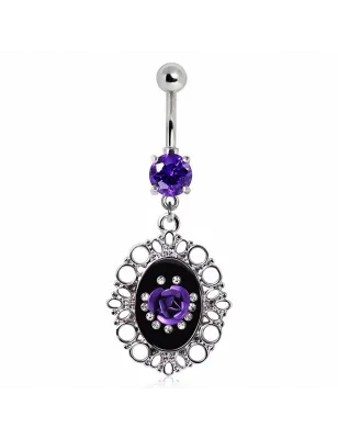 Piercing nombril cadre et rose tanzanite